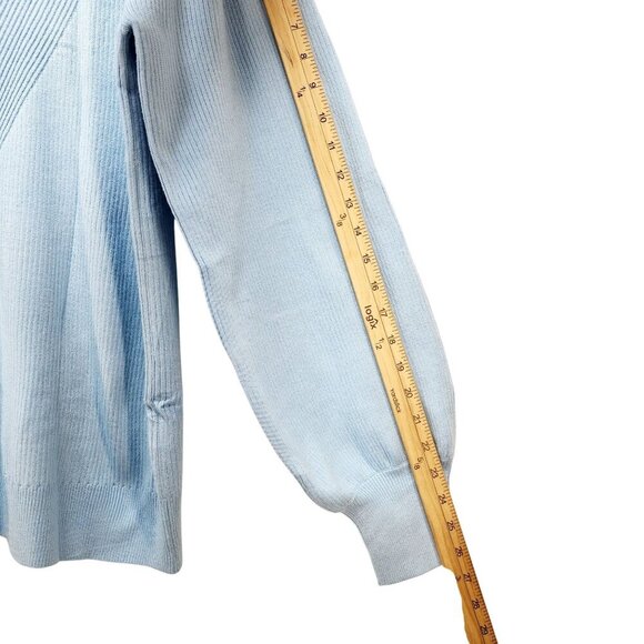 Light Blue Knitted Pullover Sweater Womens Size 2XL Ribbed Pattern Puff Sleeves - Picture 3 of 12